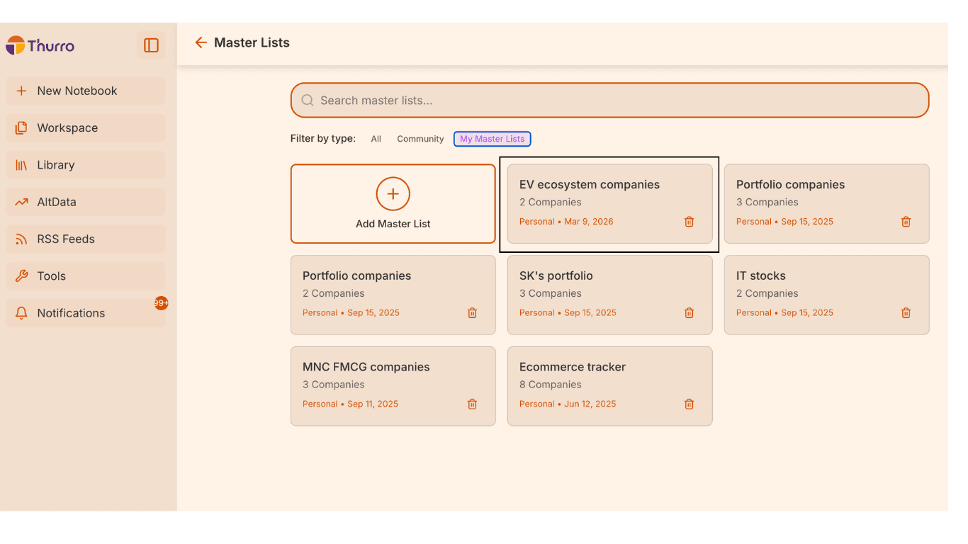 Thurro Tasks - Creating Master Lists 4 master list show - 4
