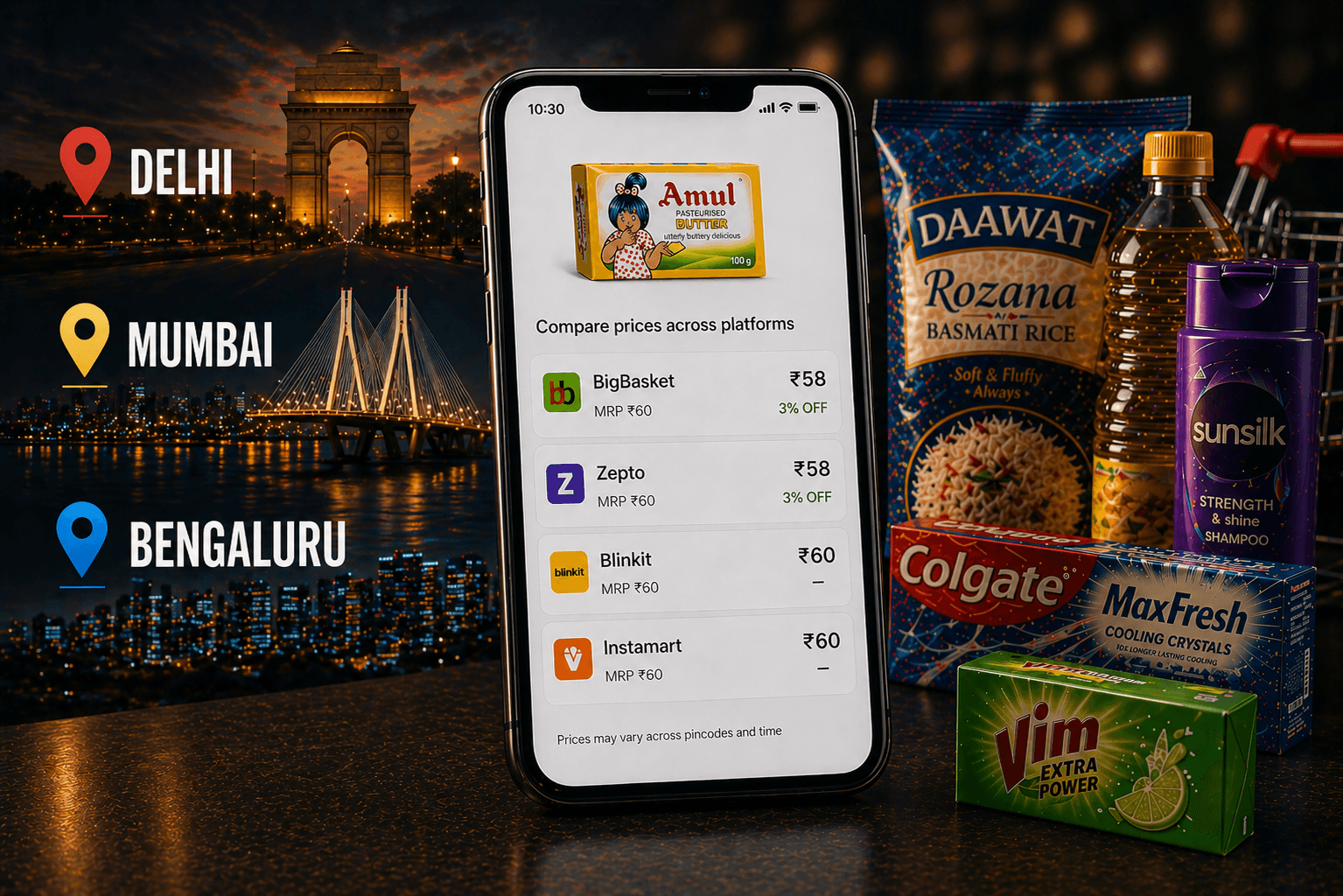 Is butter cheaper in Delhi than Mumbai or Bengaluru?